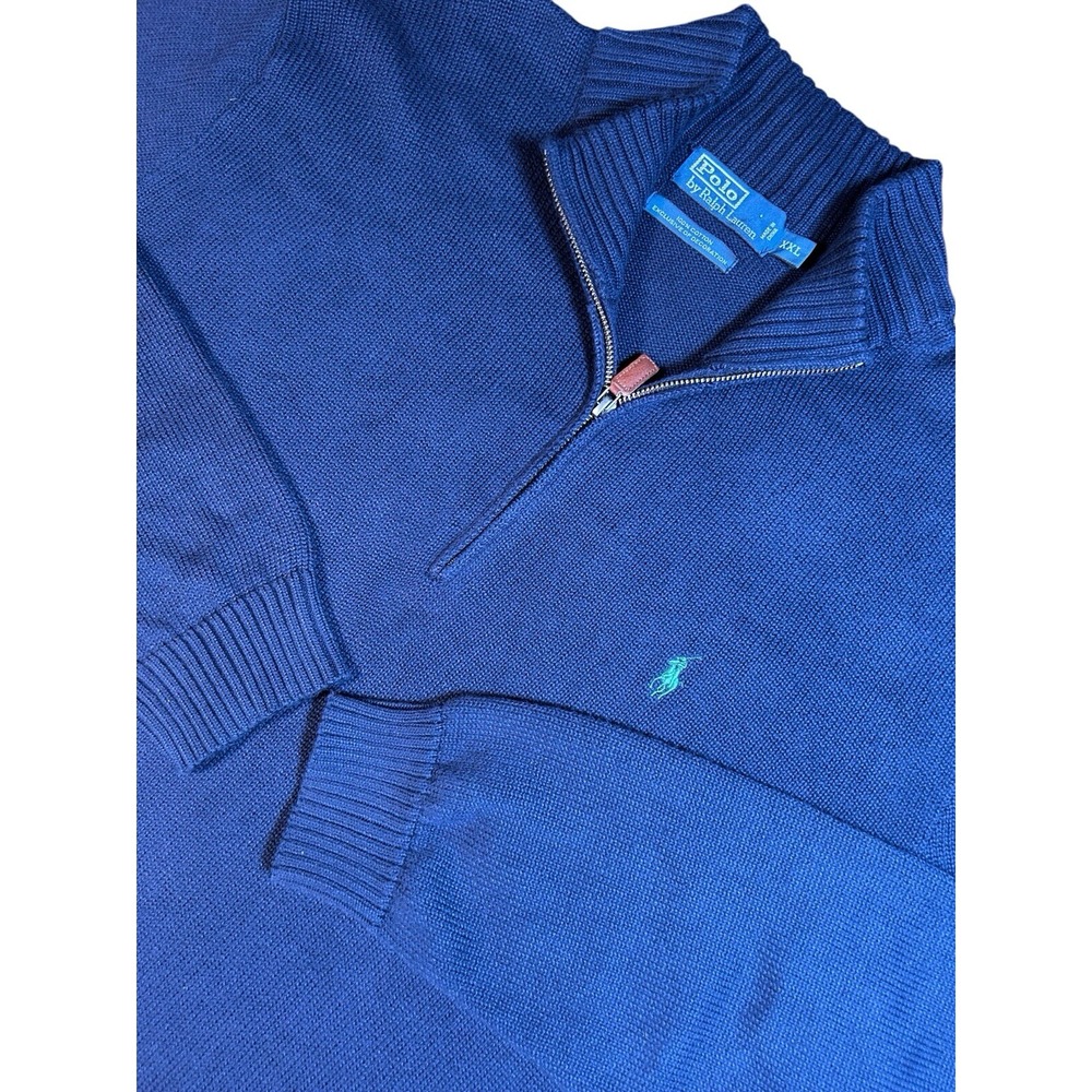 Polo Ralph Lauren  1/4 Zip Henley Sweater With Leather Tab And Logo ‎ Size XXL